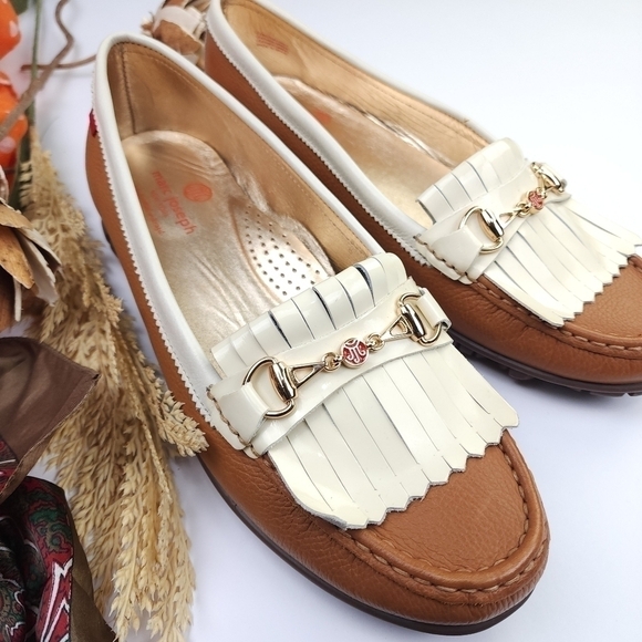 🔴 Marc Joseph Lexington Leather Tan Cream Women's Golf Loafer Sz 11 - Picture 4 of 11